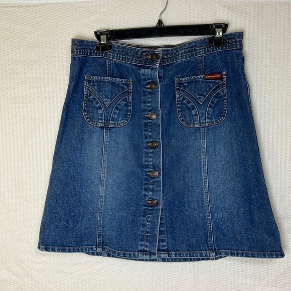 Roxy Vintage Y2K Button Front A-Line Denim Blue Jean Skirt - Size 7 - Picture 2 of 10